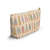 Stamped Leaves Accessory Pouch w T-bottom in Orange